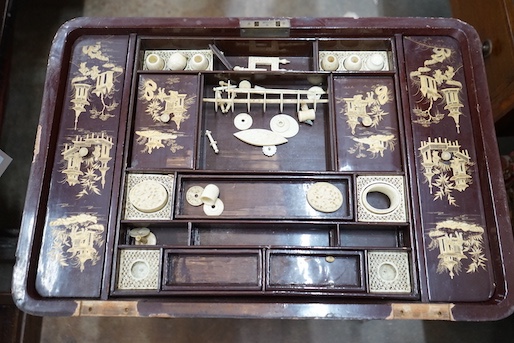 A 19th century Chinese export scarlet lacquer work table, width 62cm, depth 42cm, height 74cm